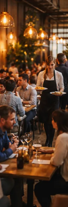 Restaurant staff managing bookings and service