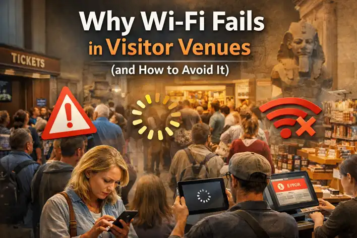 Visitors experiencing slow Wi-Fi inside a busy visitor attraction